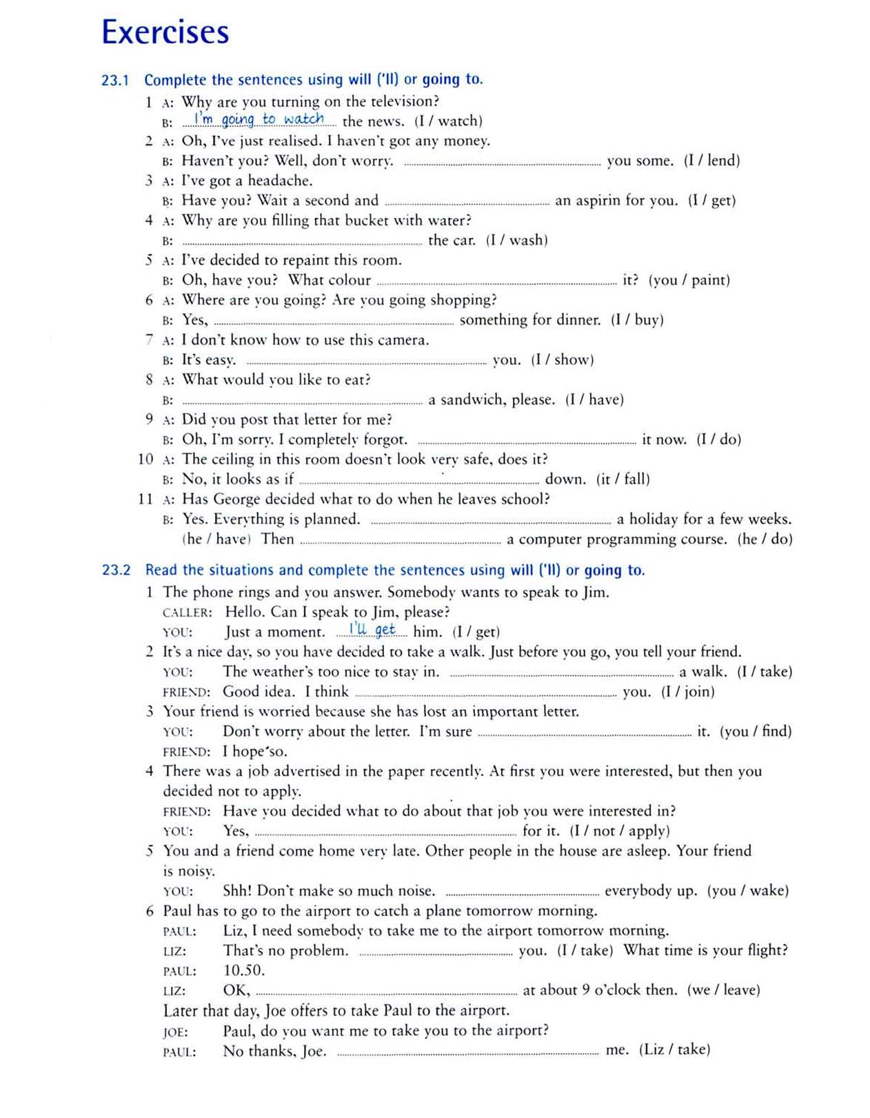 Exercises-I will and Im going to