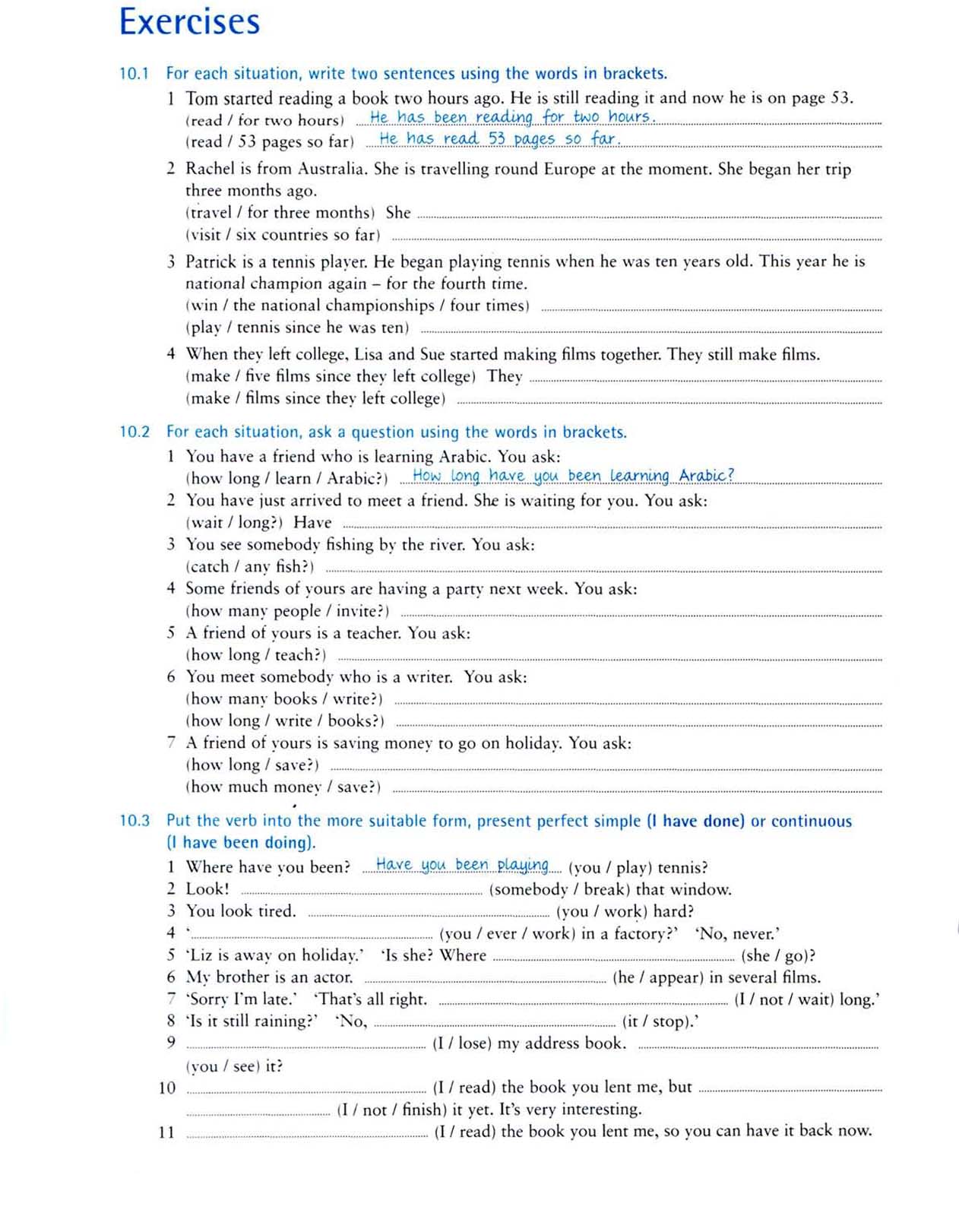 present perfect continoussimple-exercises
